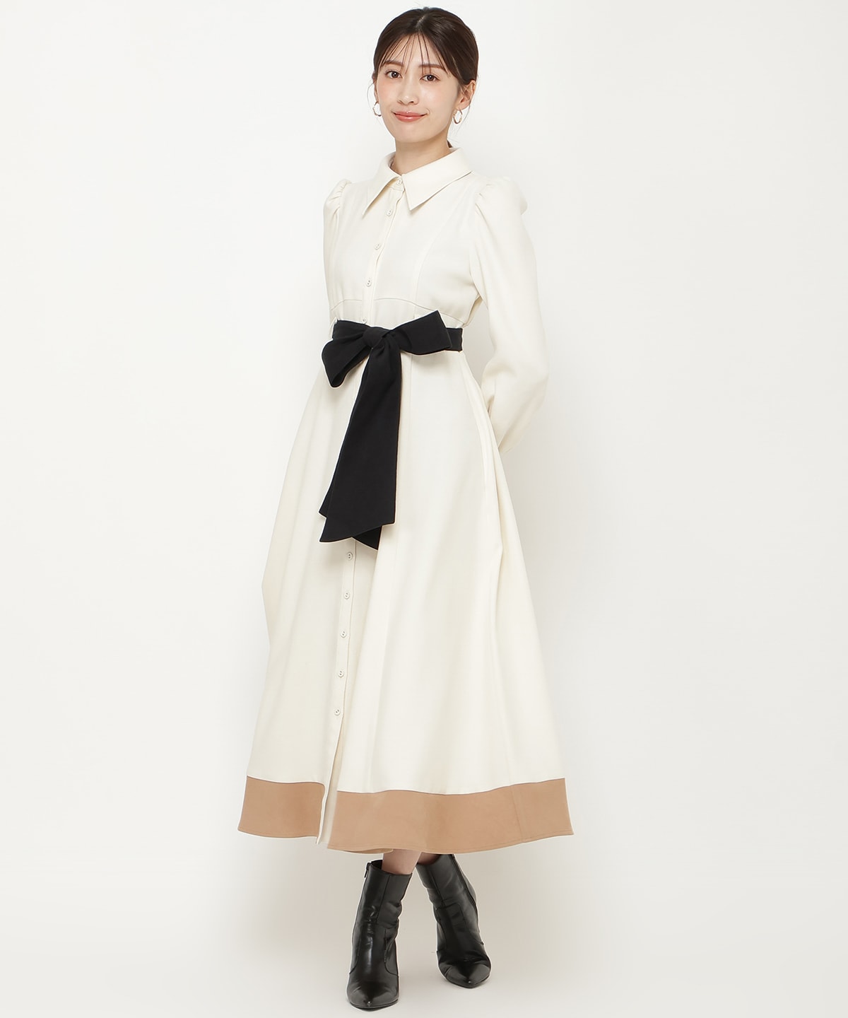 配色シャツワンピース