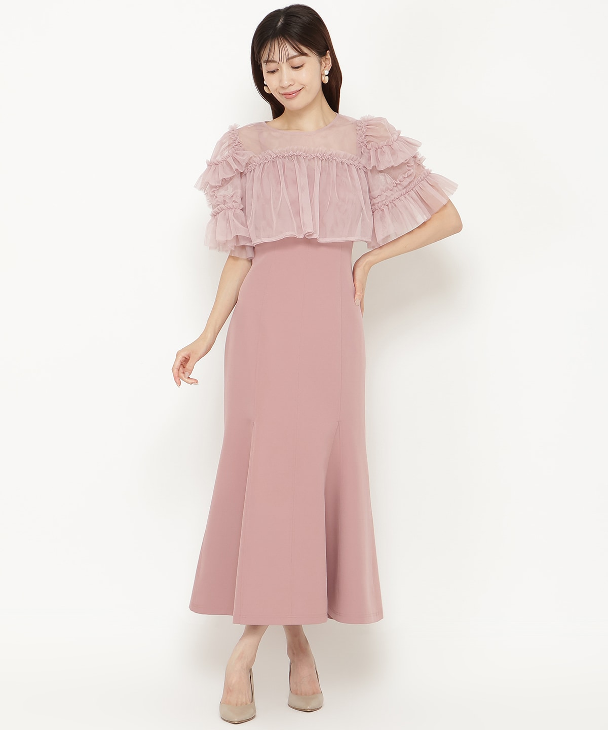 チュールフリルマーメイドドレス