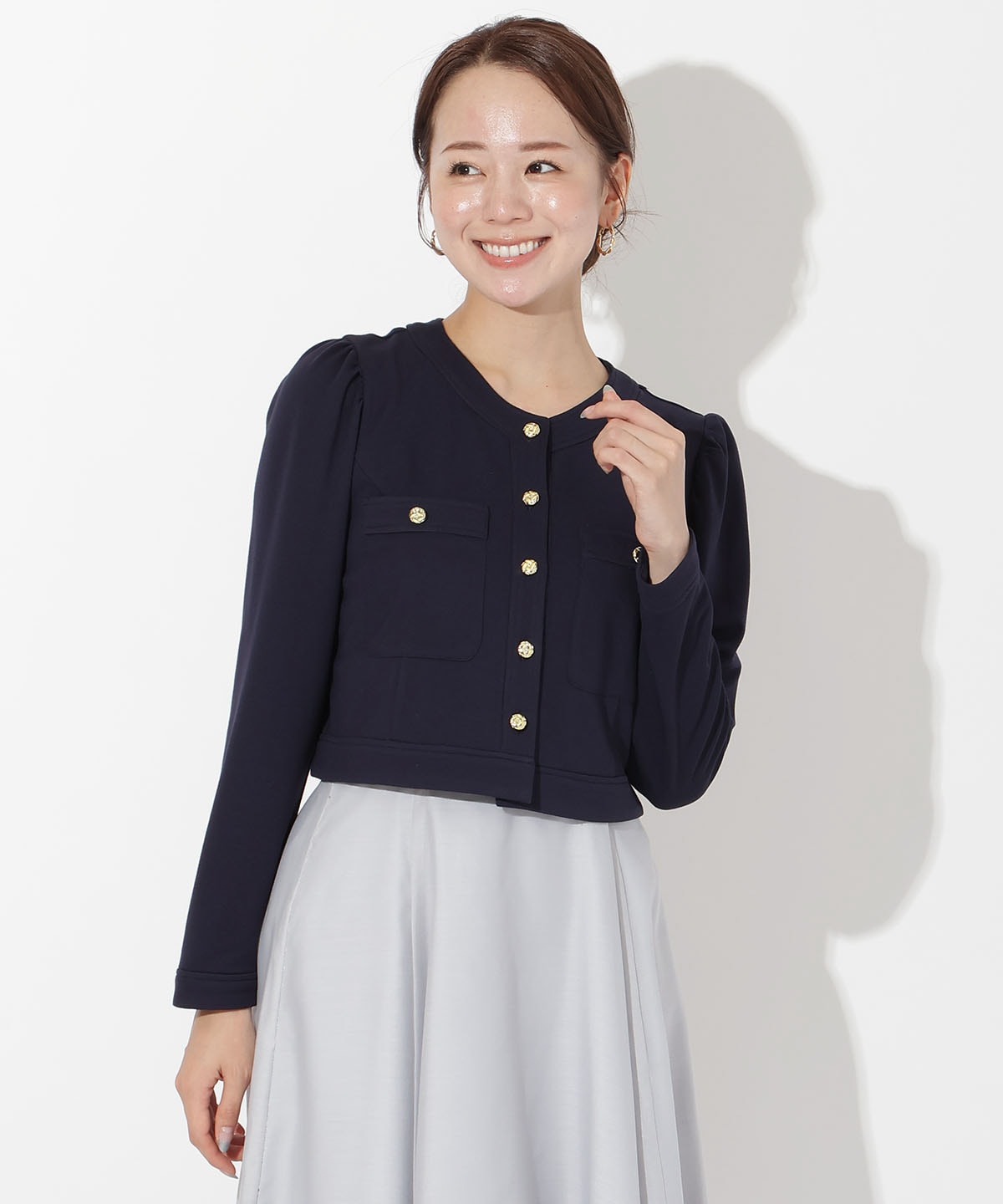 ポンチノーカラー長袖ジャケット