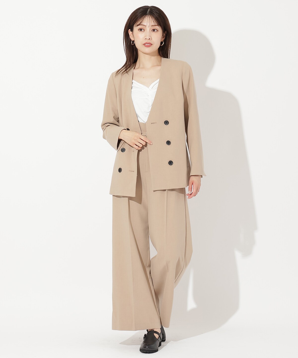 ノーカラーダブルジャケット