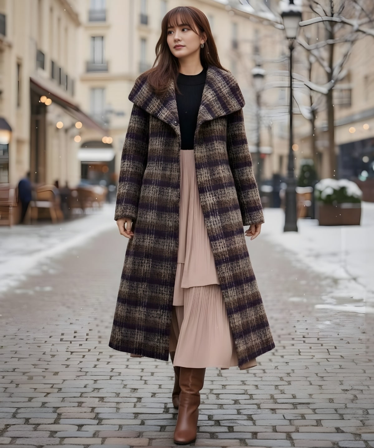 アルパカシャギーチェックロングコート