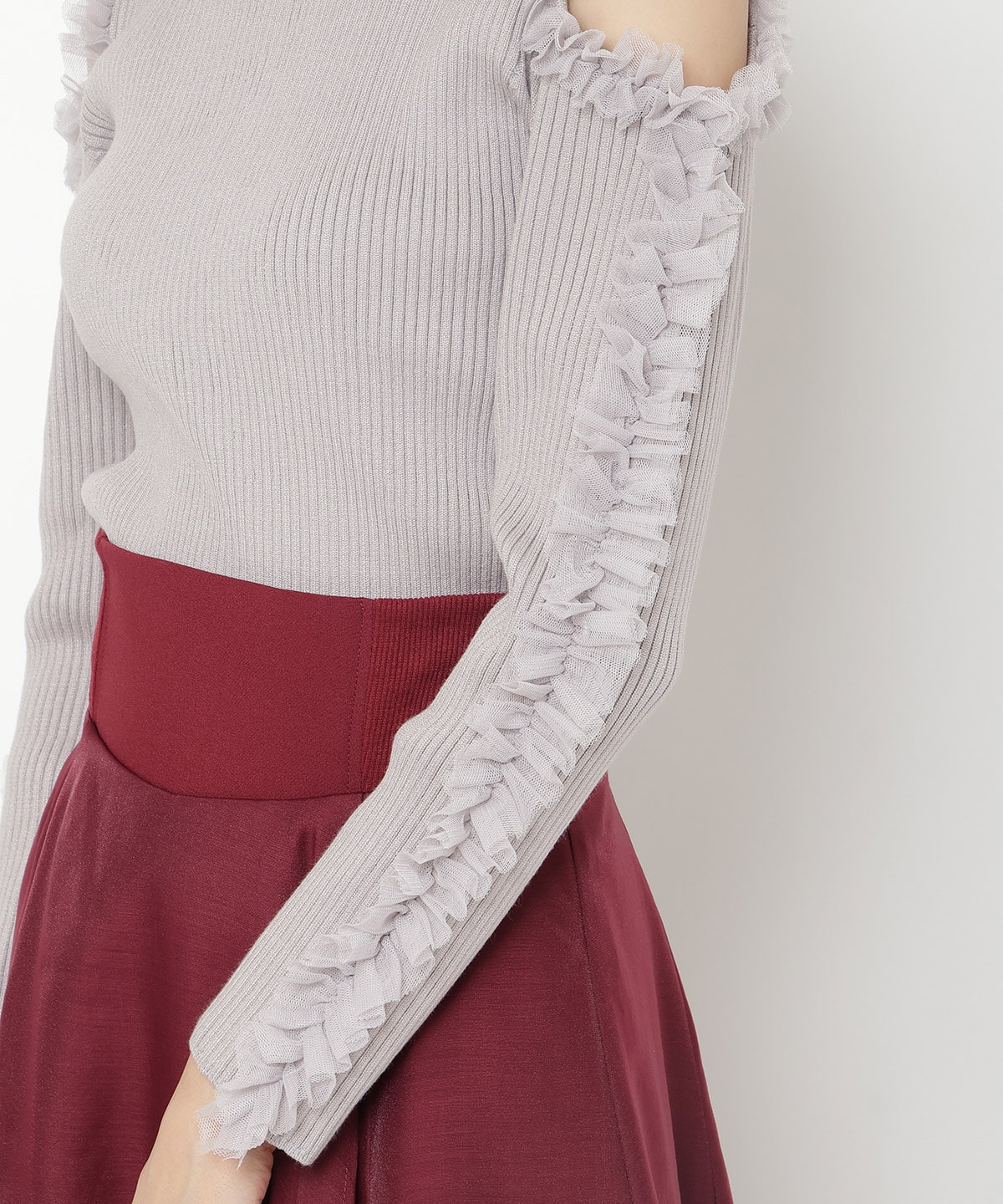 チュールフリルオフショルニットプルオーバー