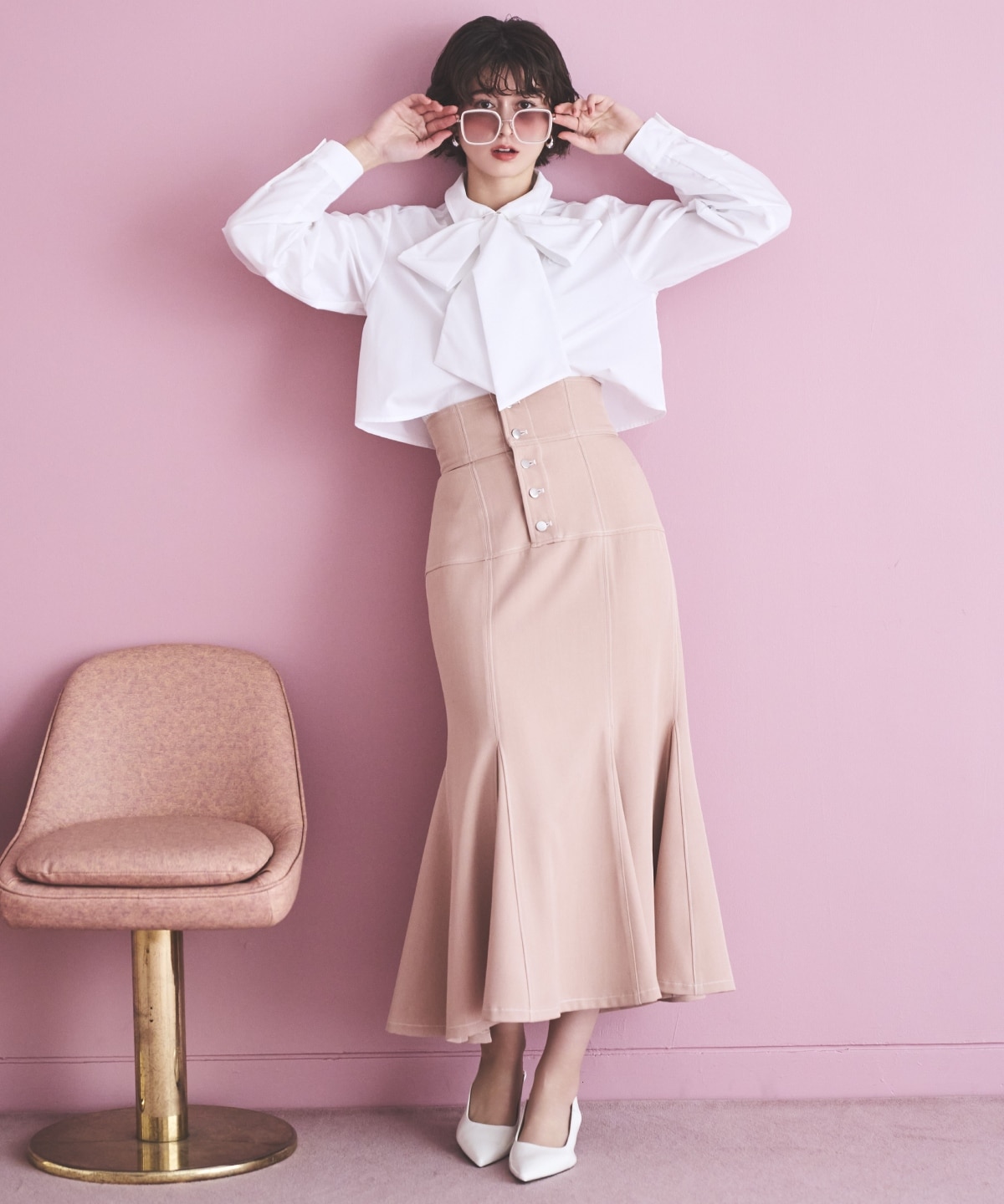 ハイウエストコルセットステッチスカート