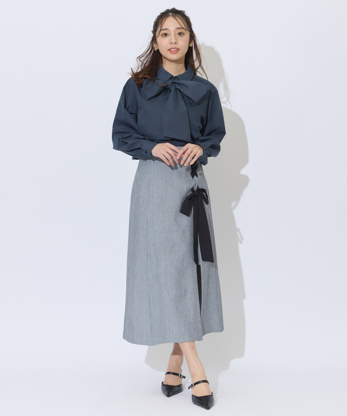 サイドレースアップリボンスリットスカート