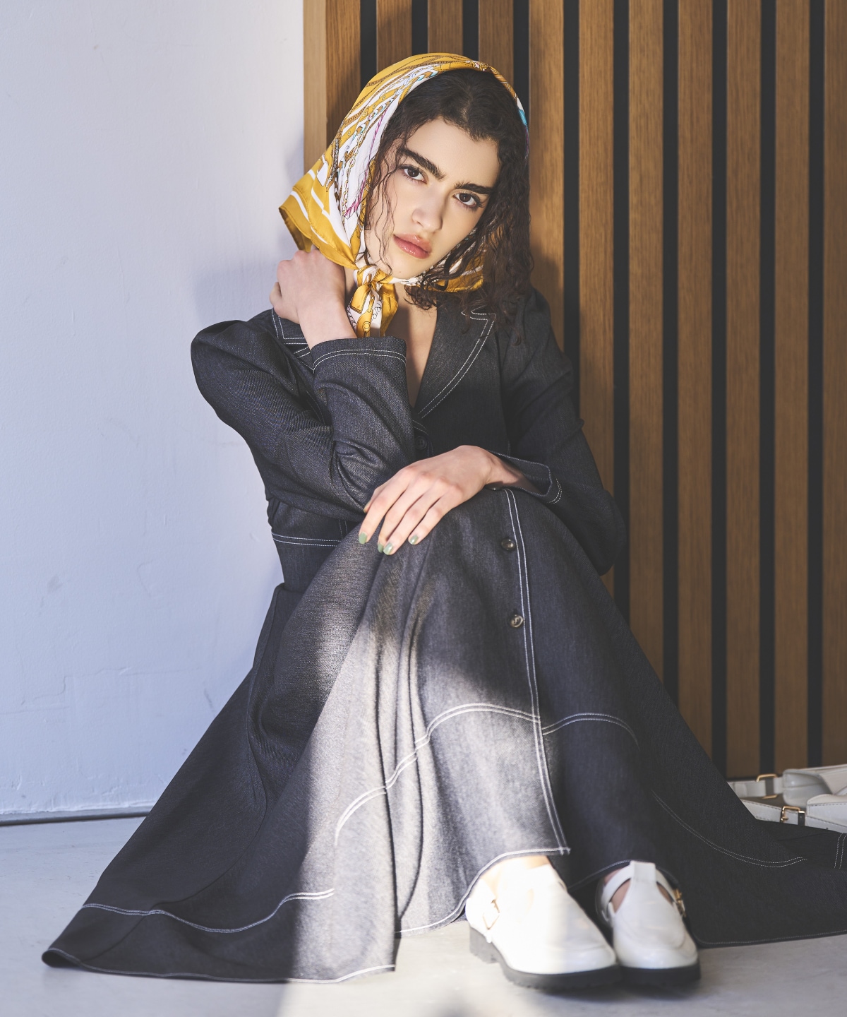 デニムライク前ボタンワンピース