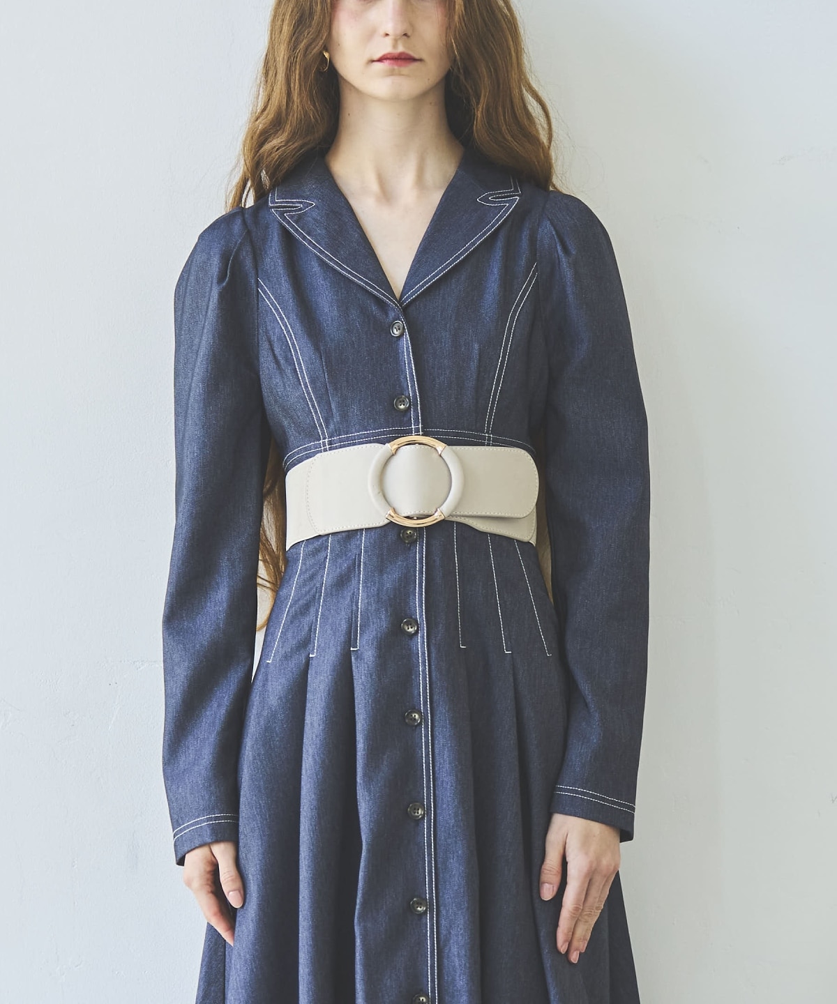 デニムライク前ボタンワンピース