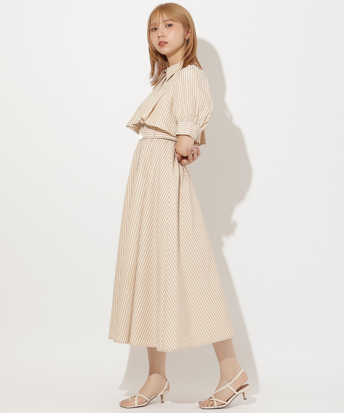 ビスチェ切替ストライプシャツワンピース