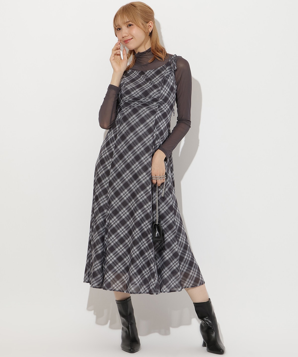 バイヤスチェックキャミワンピース