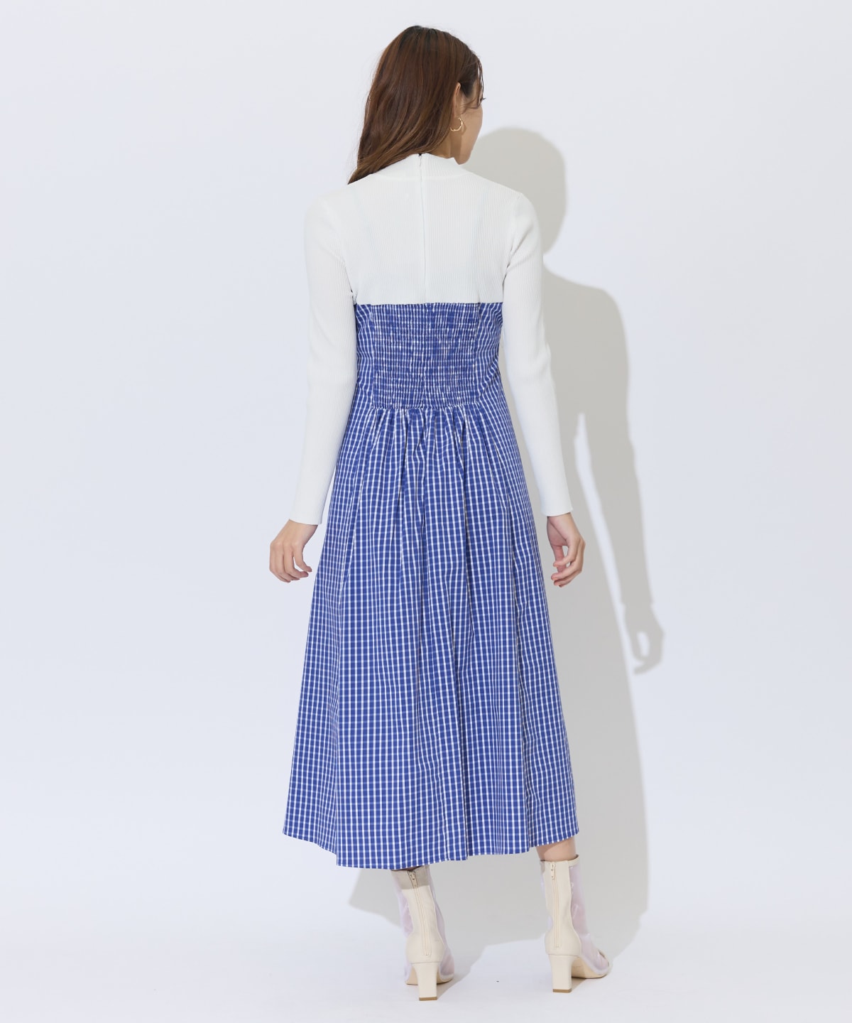 ギンガムチェック柄ドッキングワンピース