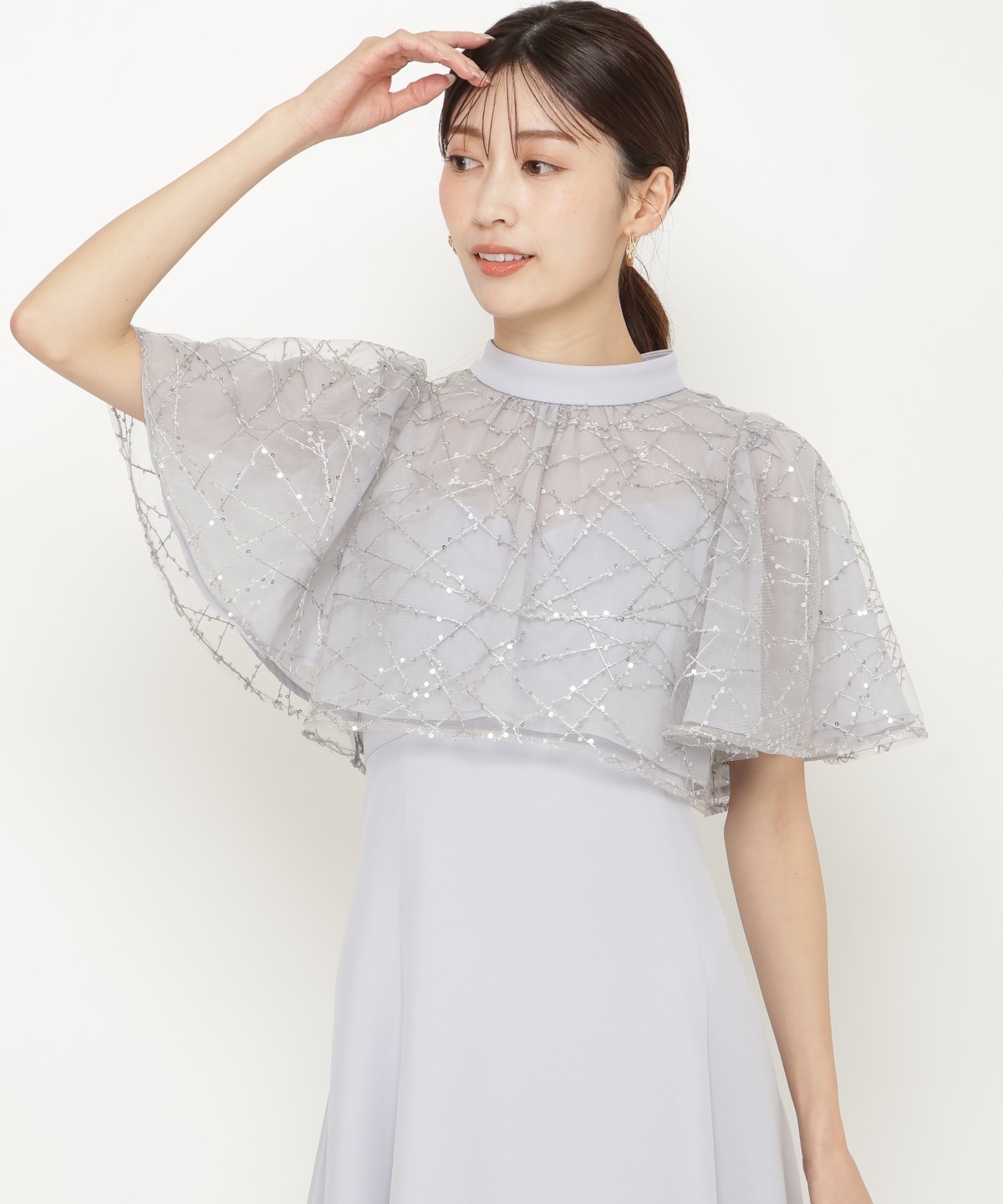 スパンコールチュールレイヤードレス