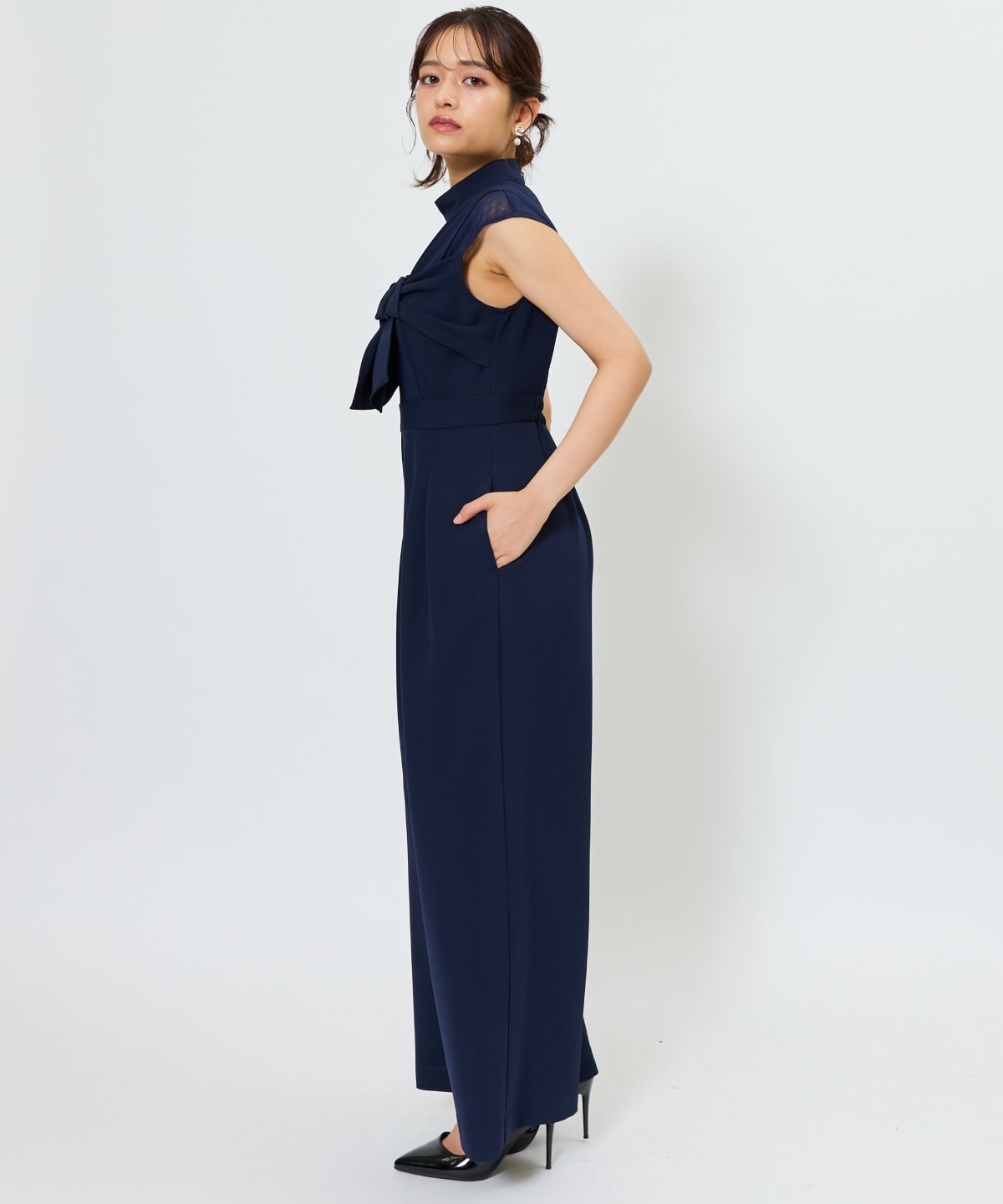 アシメショルダーリボンオールインワン