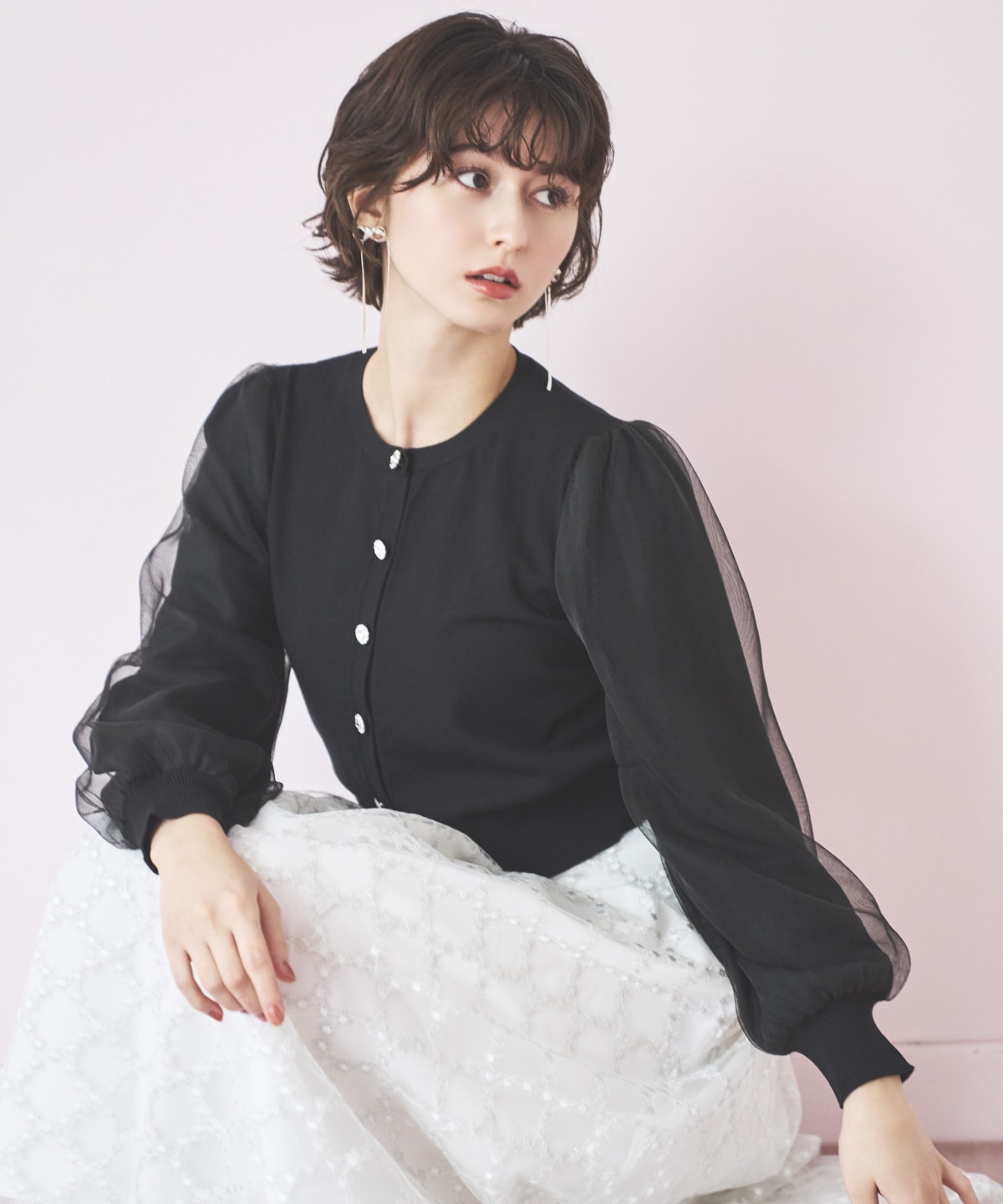 シアースリーブビジューカーディガン