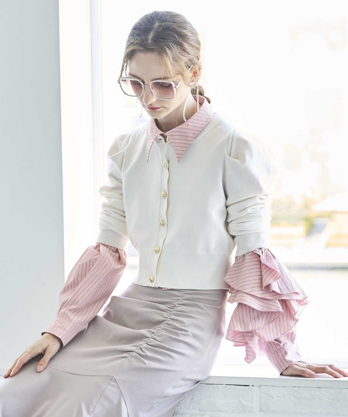 パワショルクルーネックカーディガン