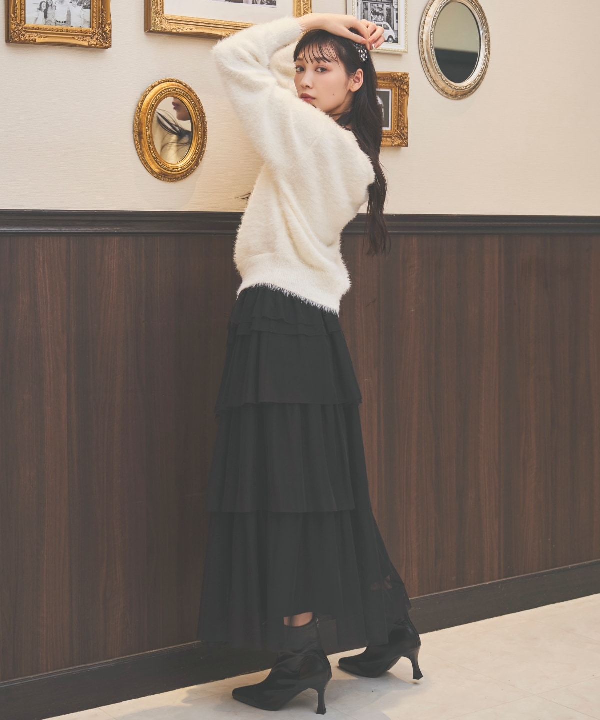 チュールティアードスカート