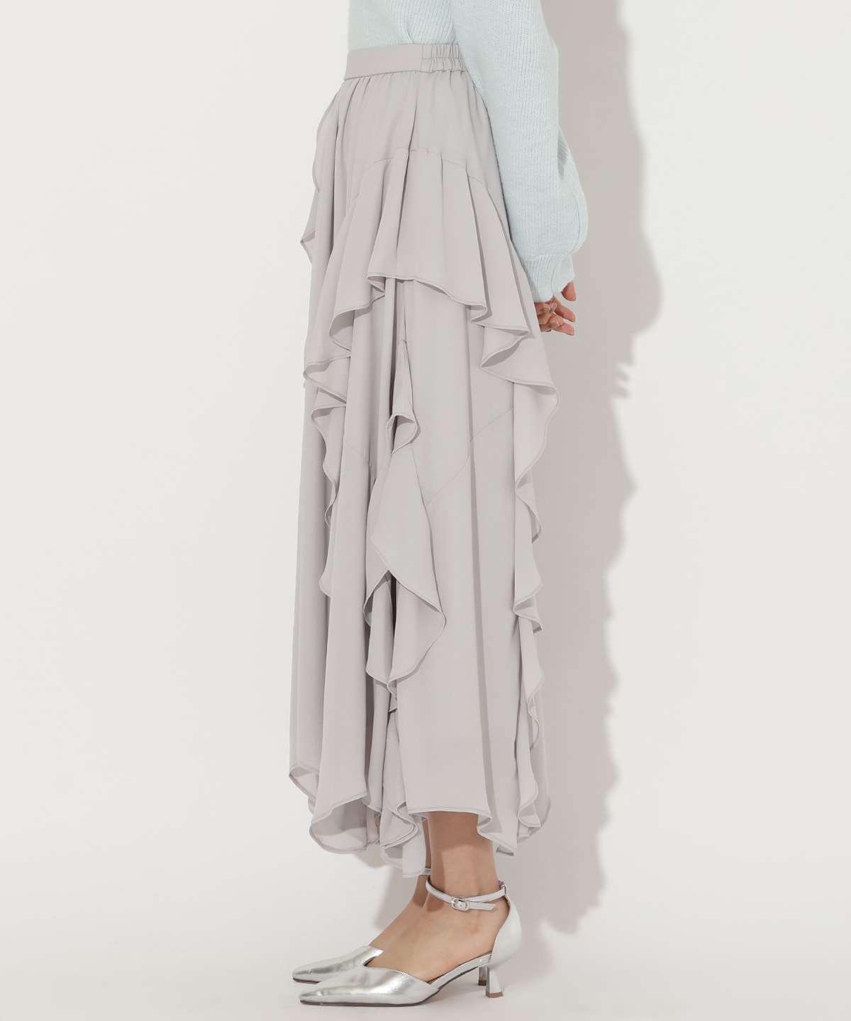 ラッフル切替フレアスカート