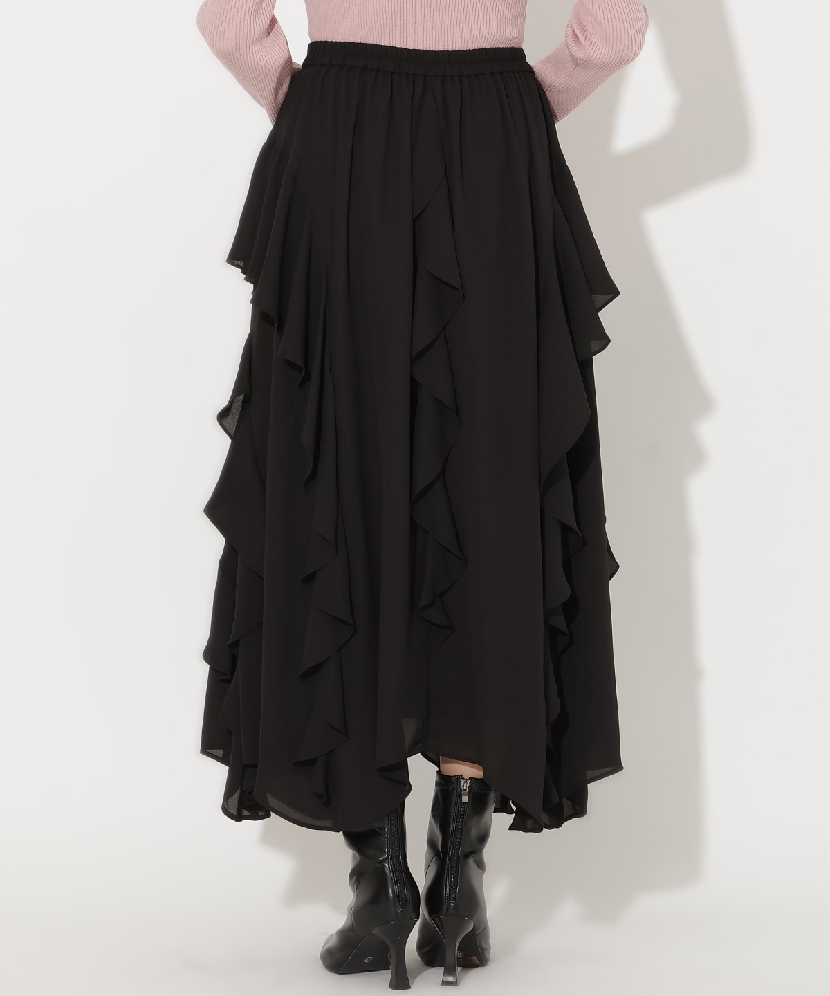 ラッフル切替フレアスカート