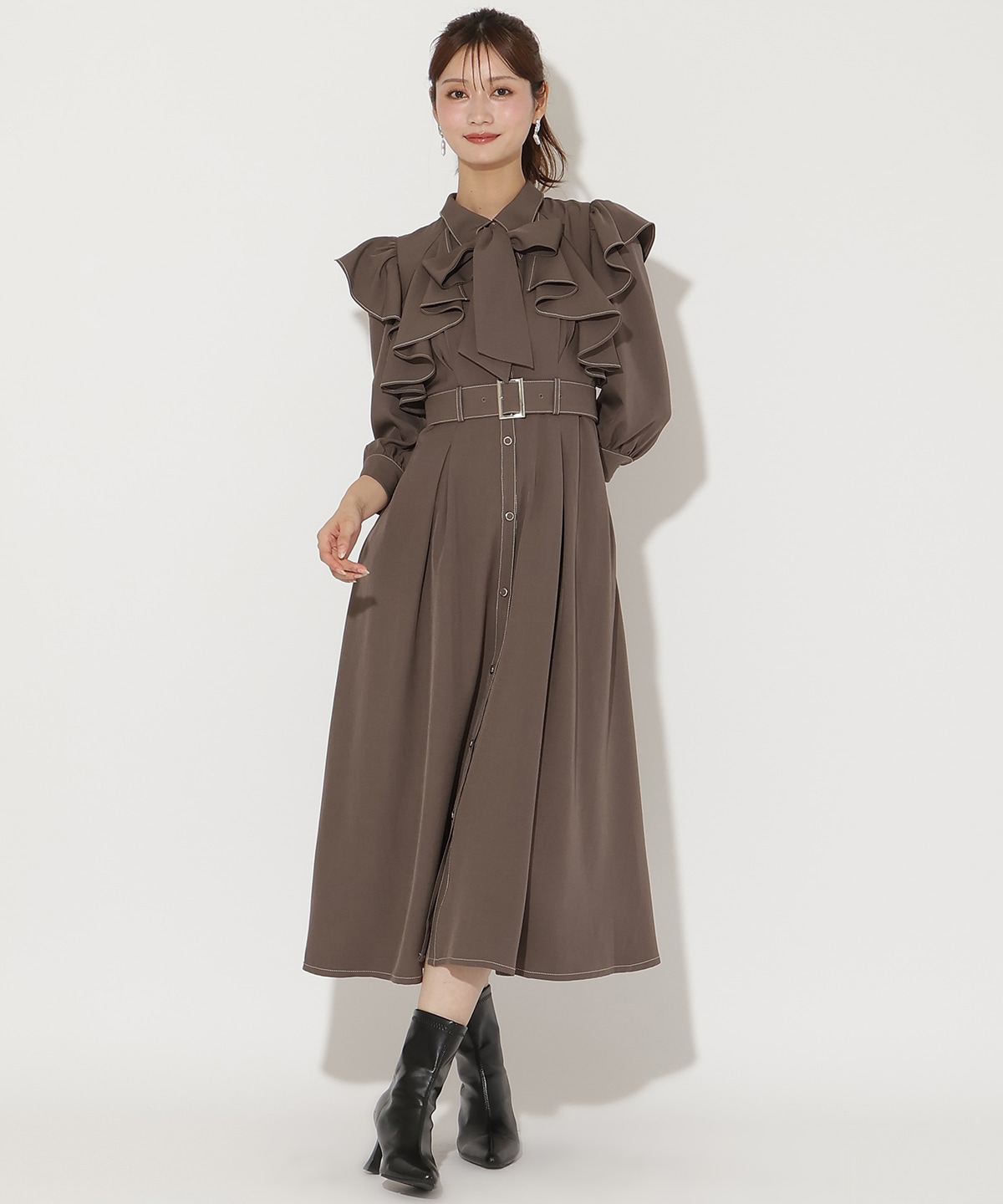 フリルケープ7分袖ワンピース