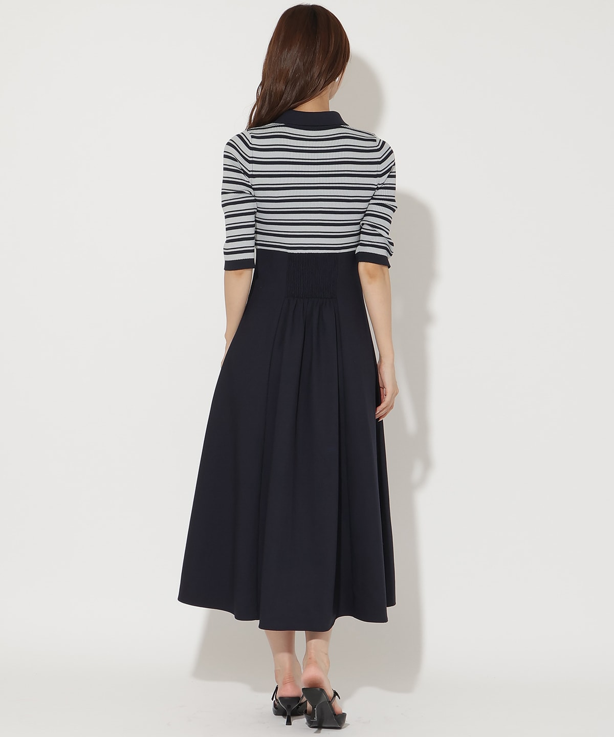 襟付きボーダードッキングワンピース(F ネイビー): AND COUTURE