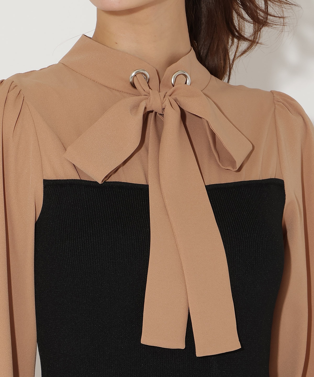 ボウタイ×ニットドッキングワンピース