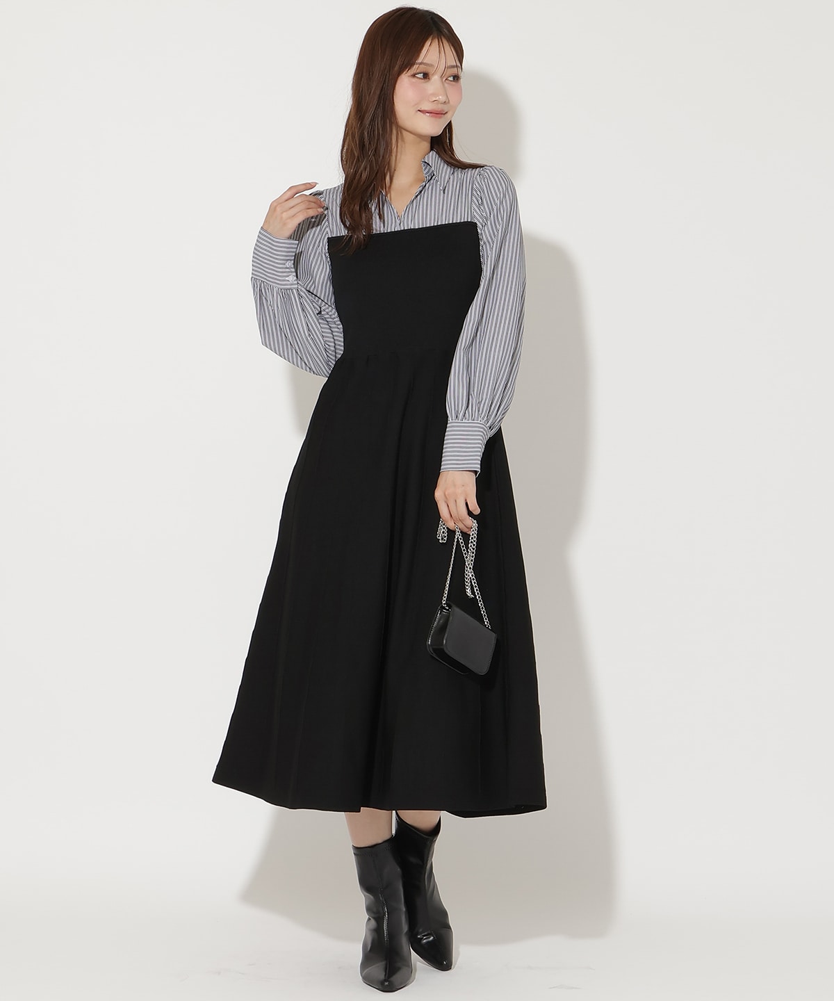 ニットビスチェ風スキッパーワンピース