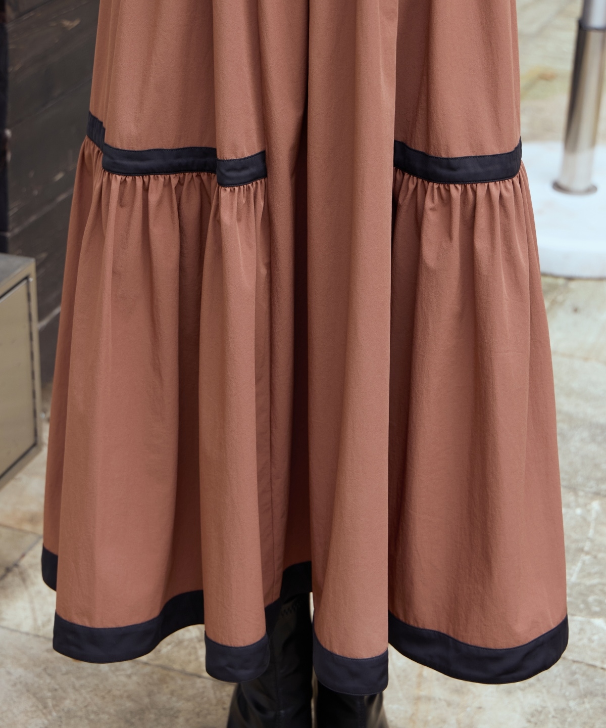 配色ニットドッキングワンピース