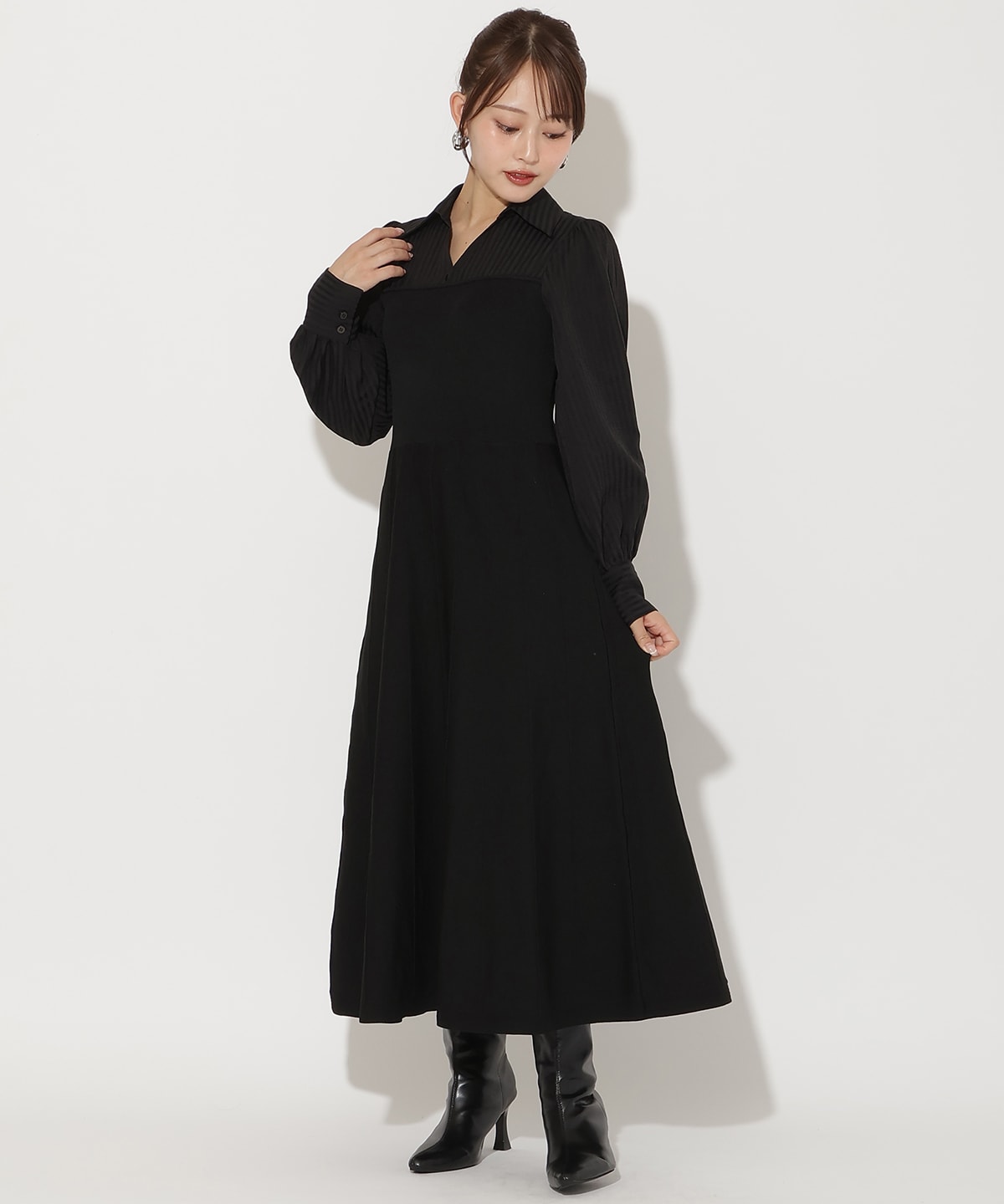 ニットビスチェ風スキッパーワンピース