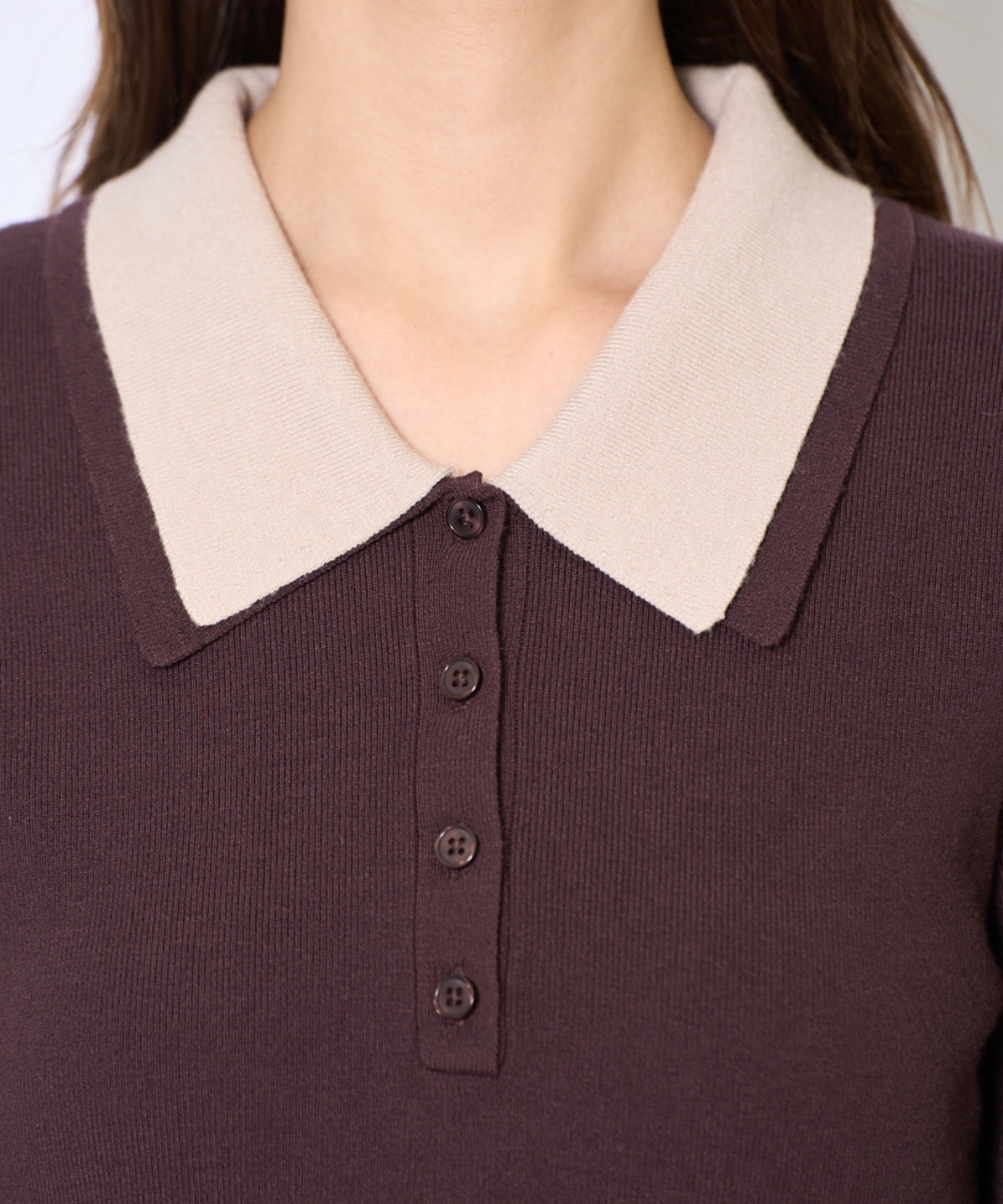 バイカラーポロニットフレアミニワンピース