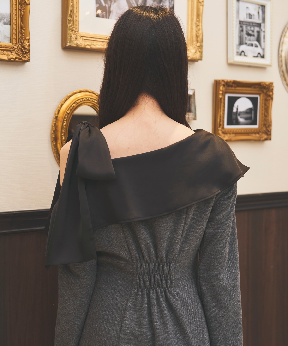 ショルダーリボンカットソーワンピース