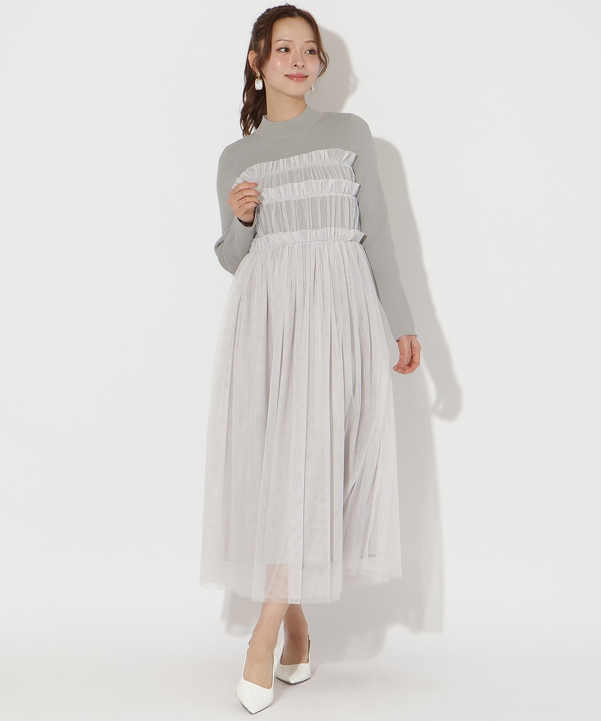 チュールギャザードッキングワンピース