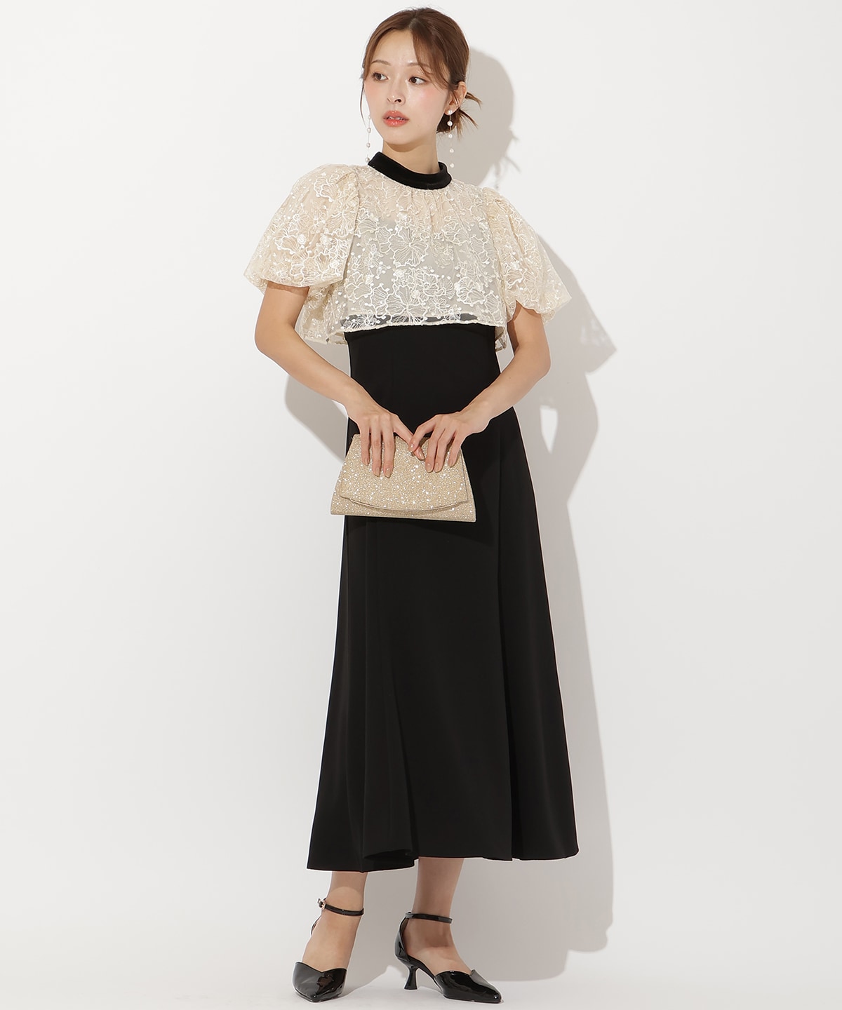 ベロアトリミングブラウス×ドレス