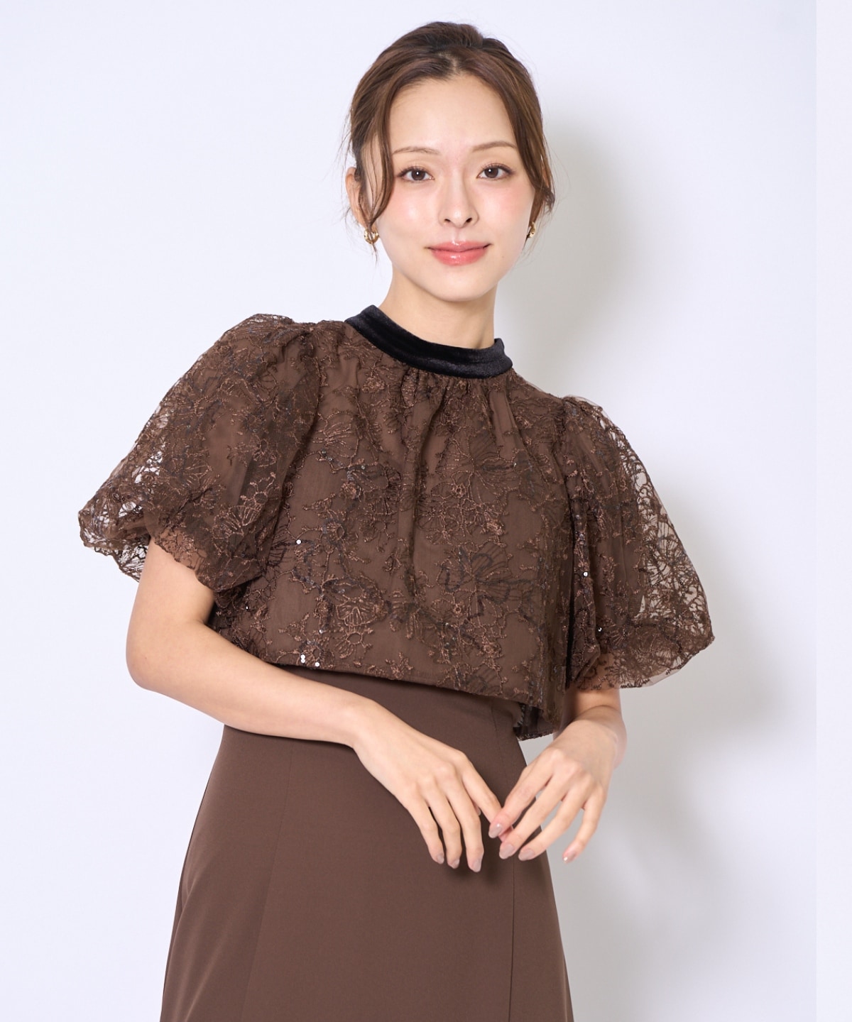 ベロアトリミングブラウス×ドレス