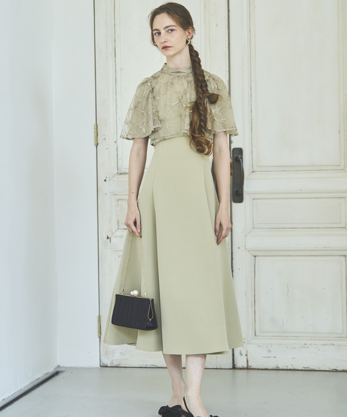 ラメフラワーチュールレイヤードドレス