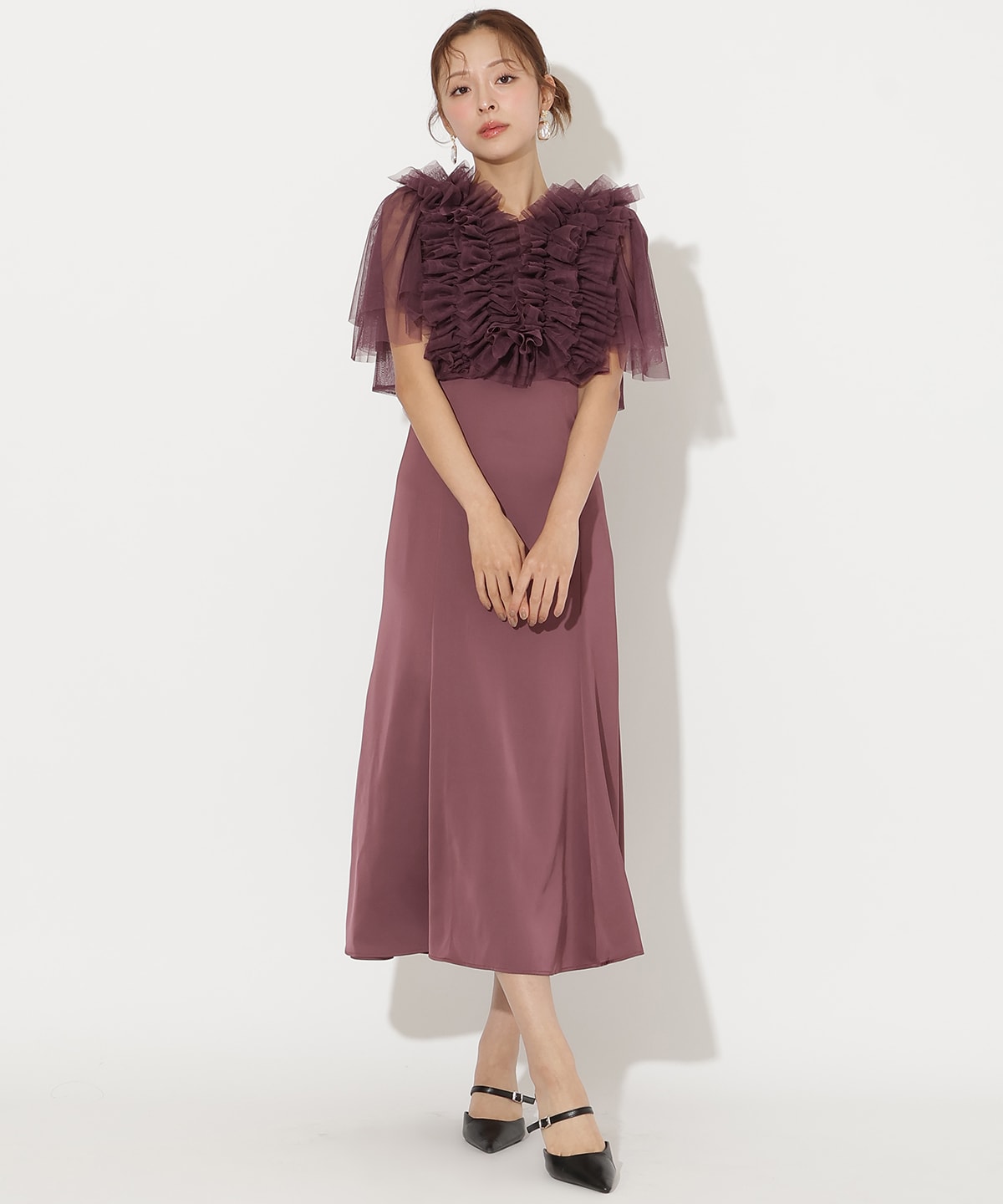 チュールフリルレイヤードドレス