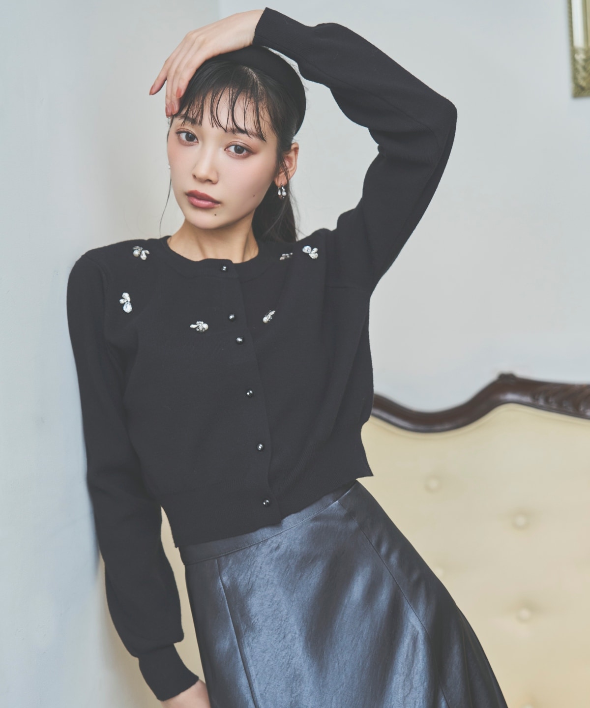 ビジュー×パールニットカーディガン