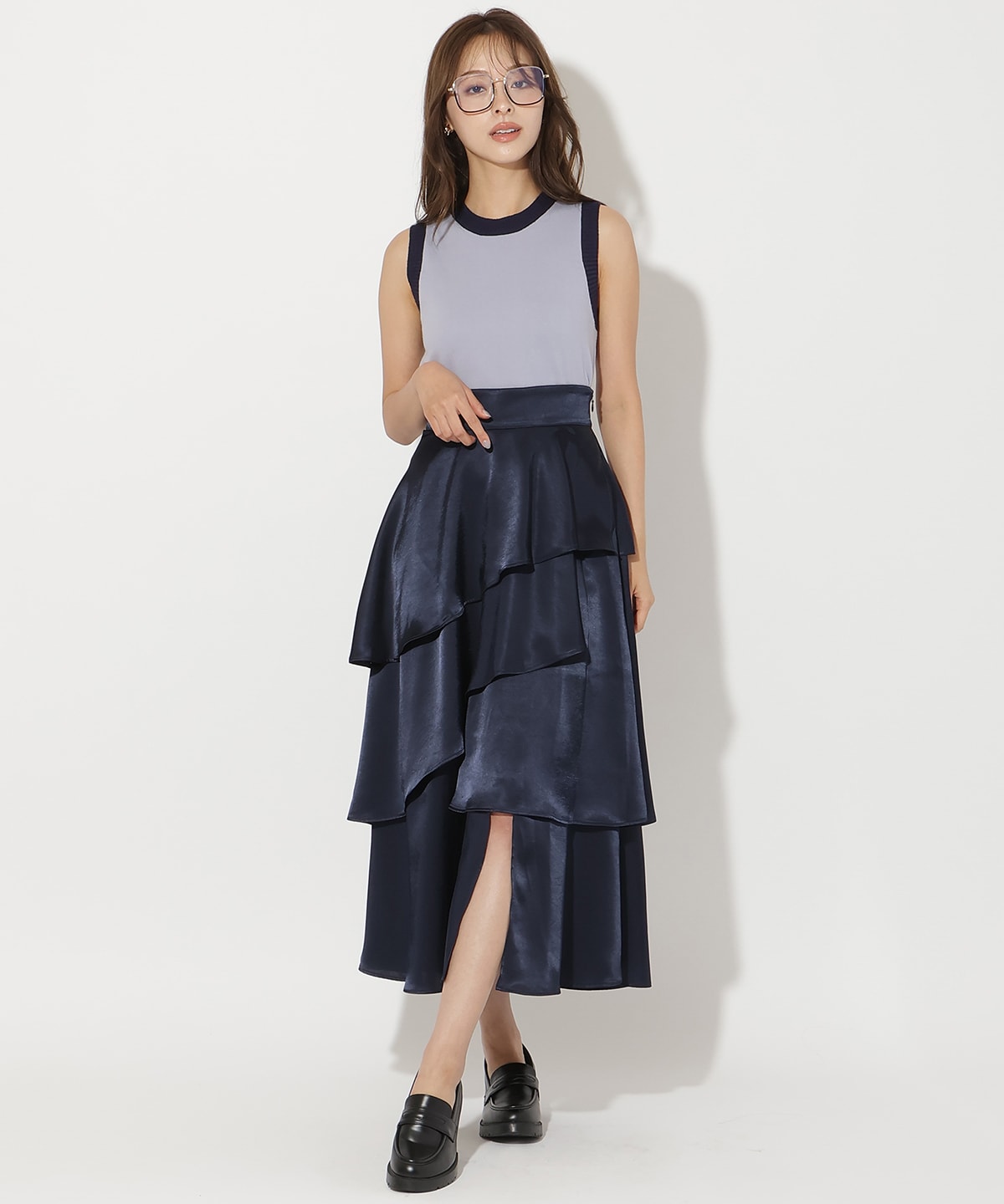 バイカラーアンサンブルニット