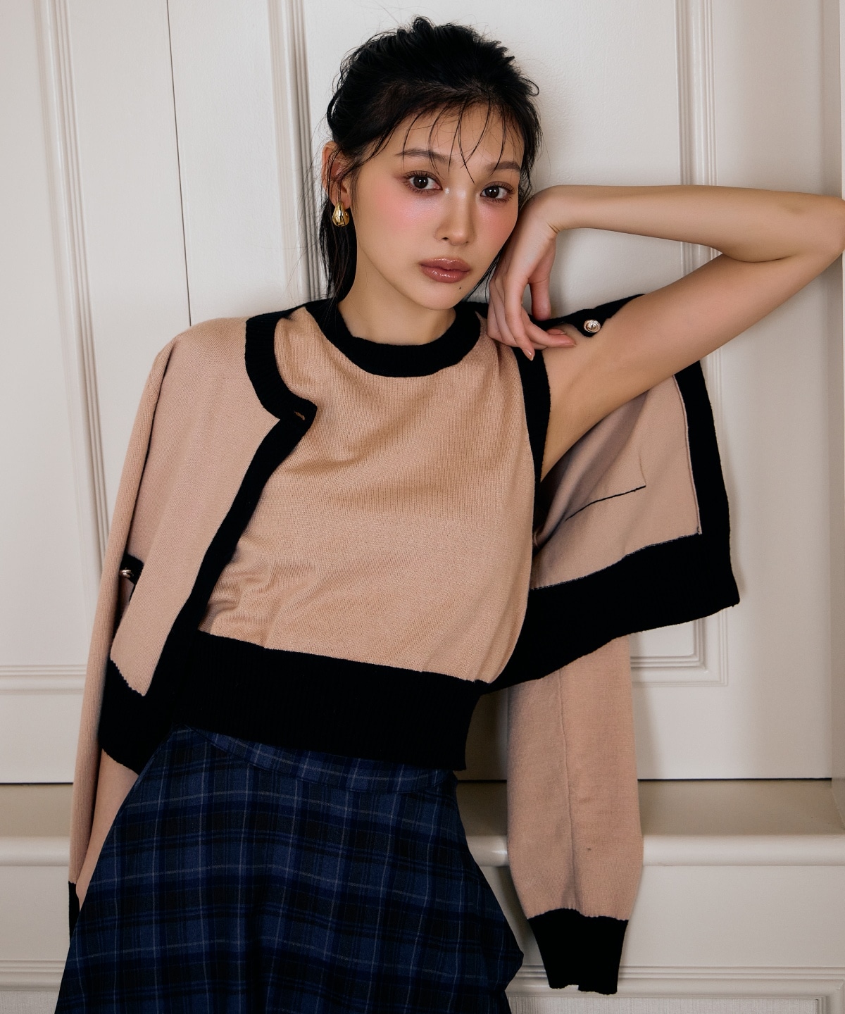 バイカラーアンサンブルニット