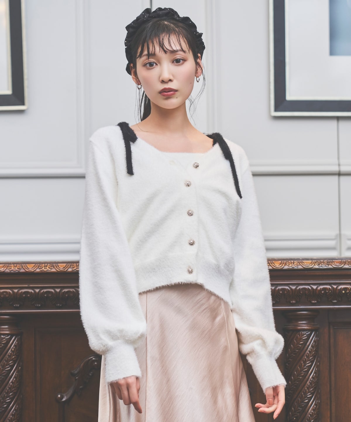 ラメフェザーショルダーリボンアンサンブル