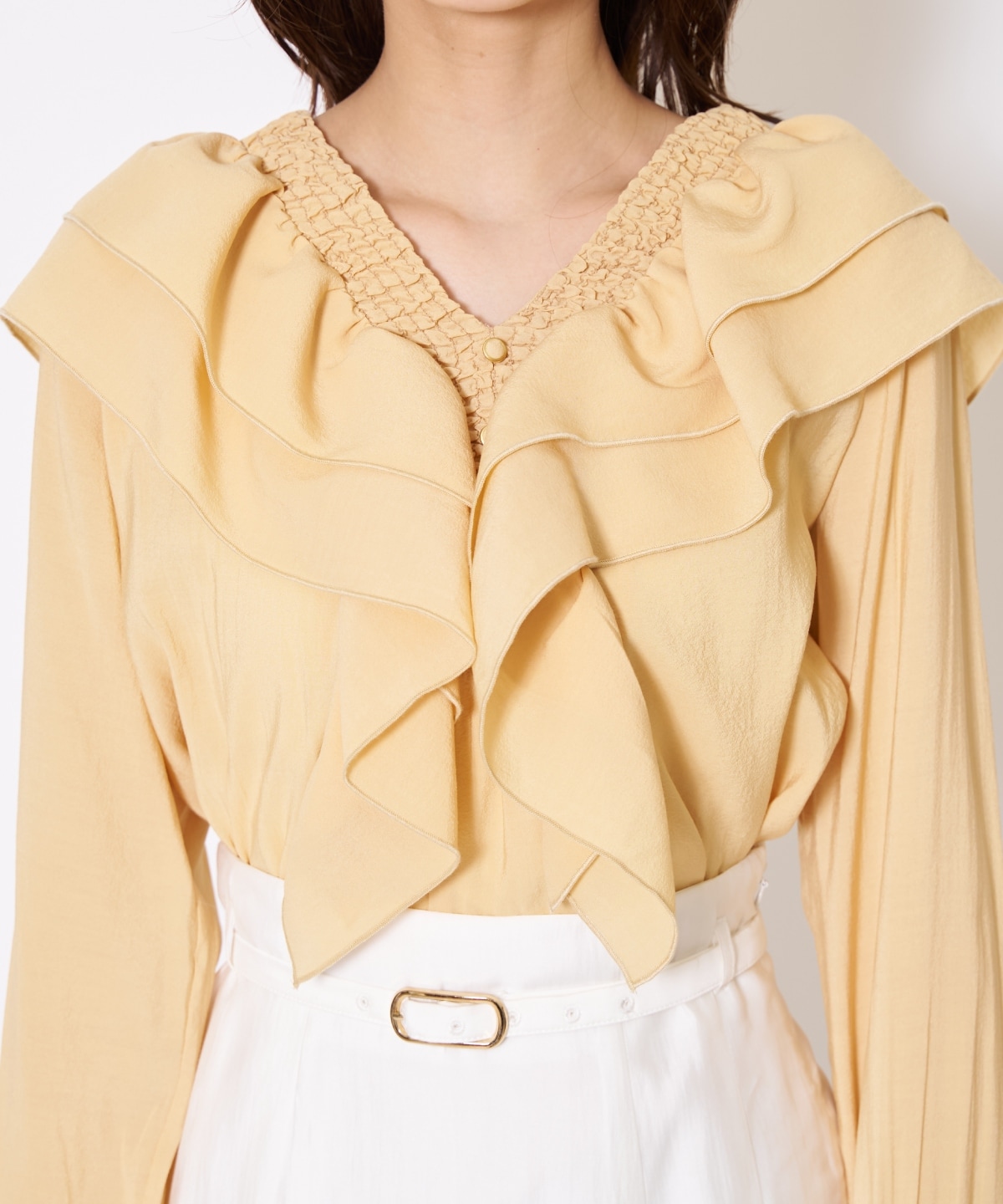 【先行予約受付中】シャーリングフリルブラウス