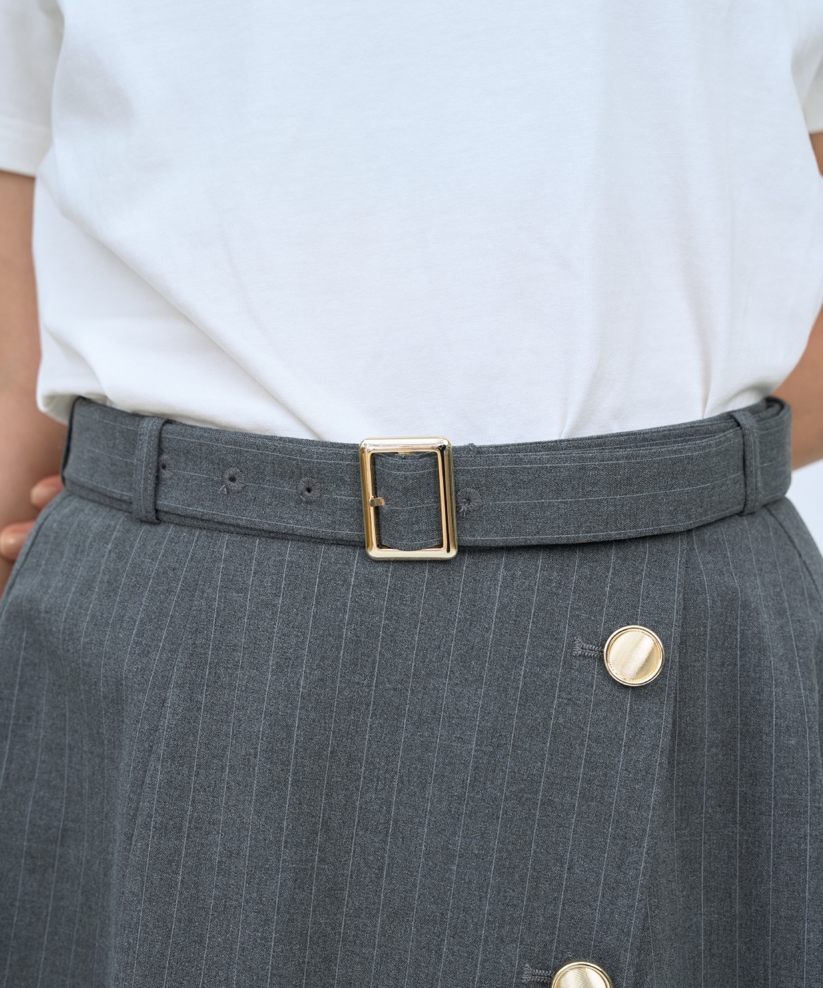 ベルト付きレイヤードデザインフレアスカート