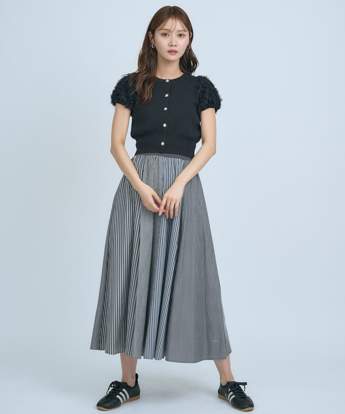 【先行予約受付中】サッカーストライプ柄組み合わせロングスカート