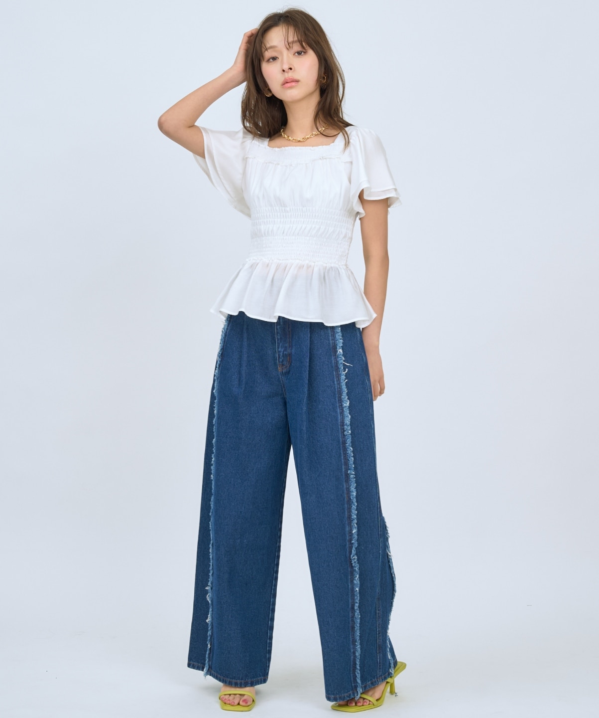 【先行予約受付中】フリンジラインワイドデニムパンツ