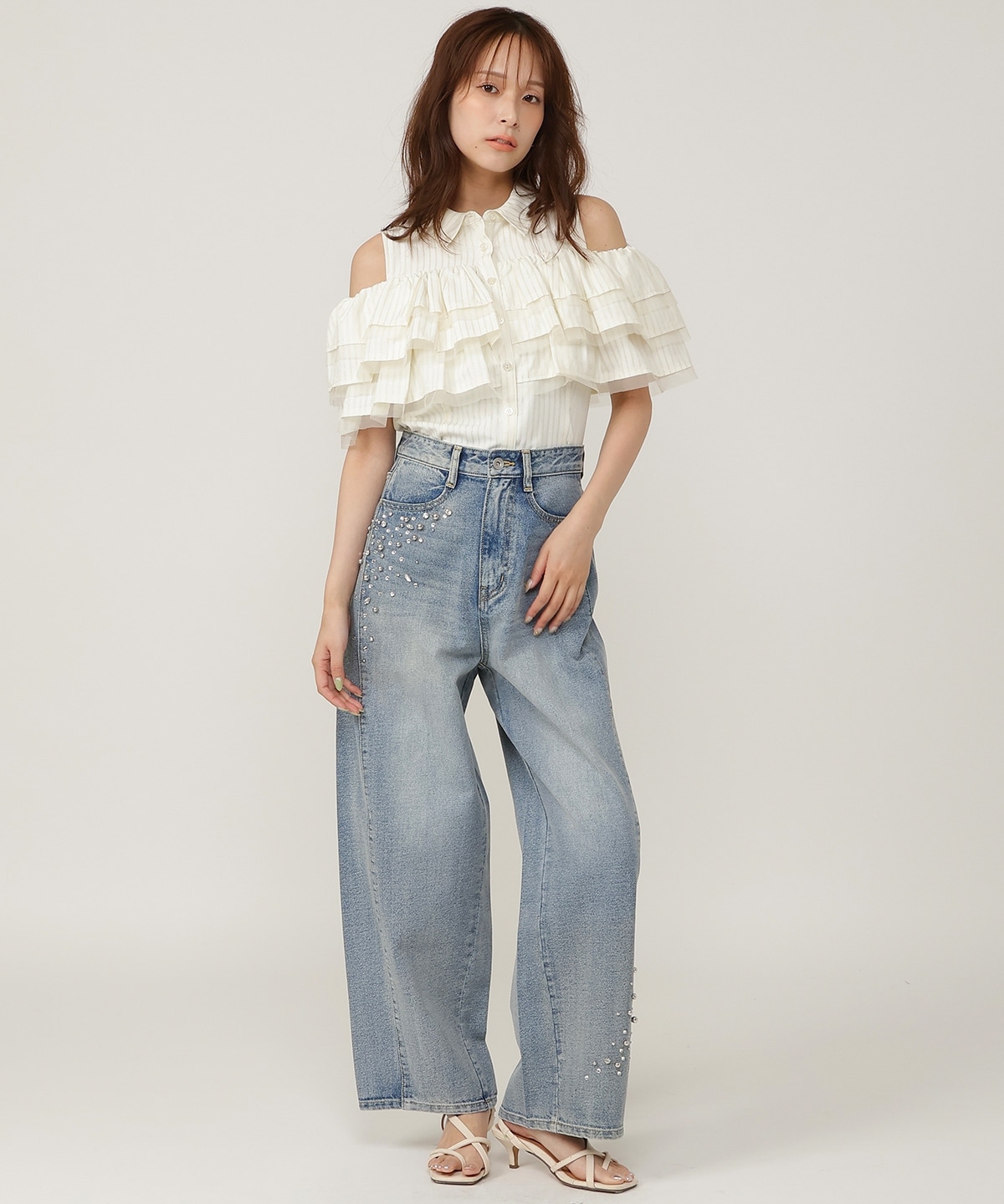 【5/14(木)一部店舗先行発売】ビジューデニムワイドパンツ