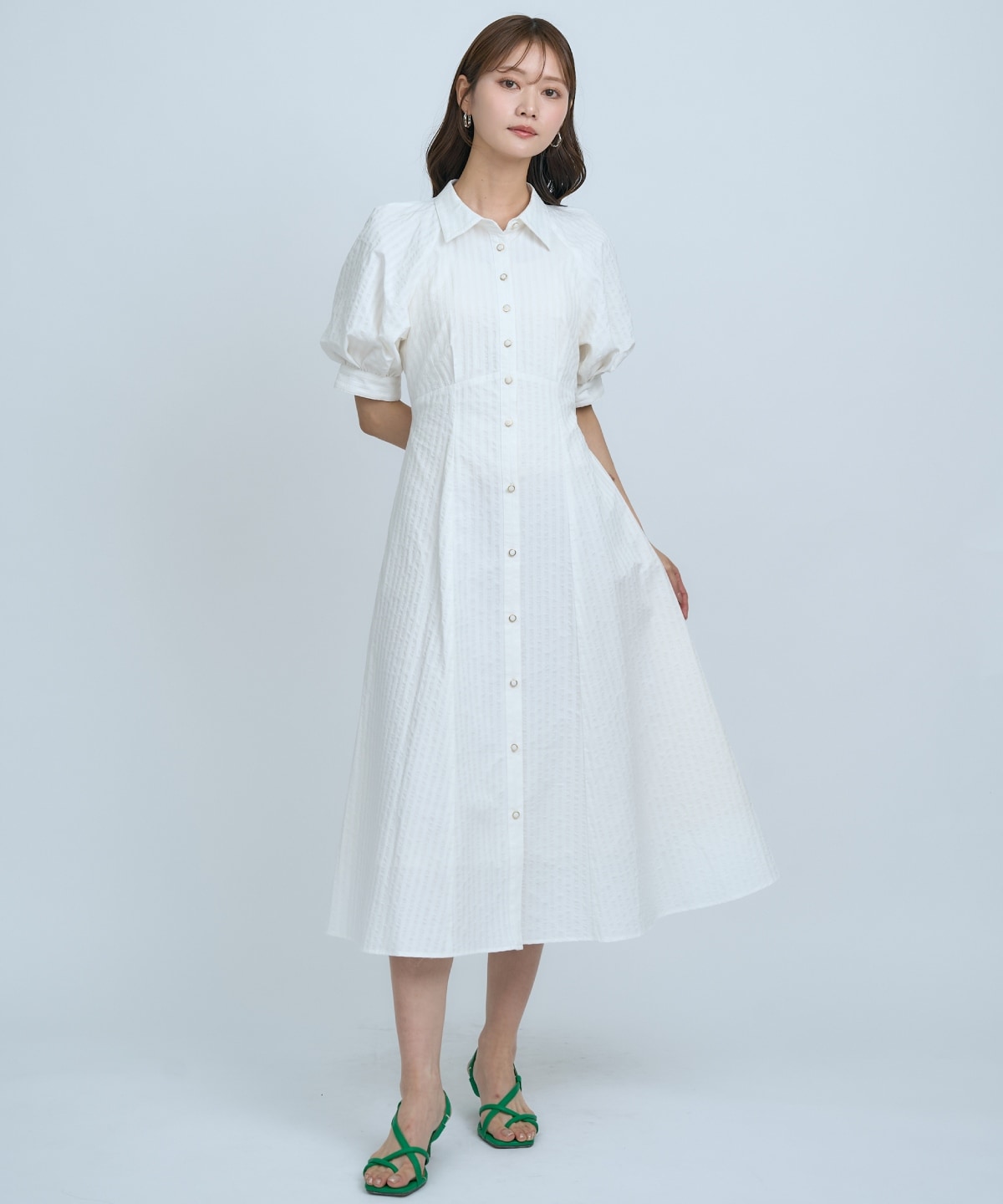 【先行予約受付中】ボリュームスリーブストライプワンピース