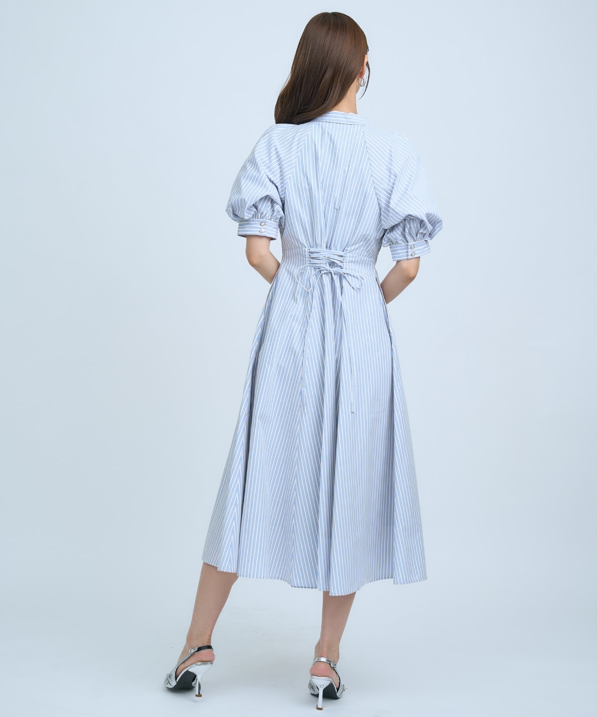 【先行予約受付中】ボリュームスリーブストライプワンピース