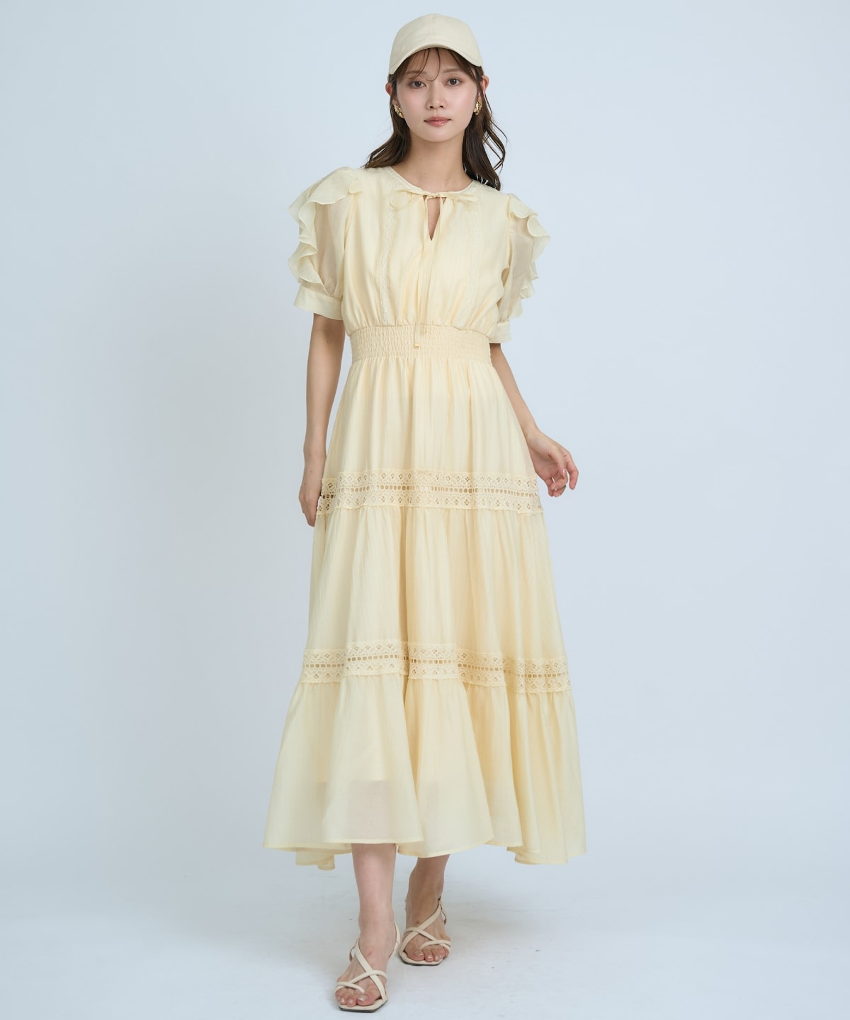 【先行予約受付中】フリルスリーブレースティアードワンピース