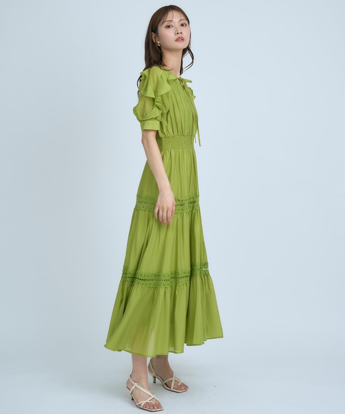 【先行予約受付中】フリルスリーブレースティアードワンピース