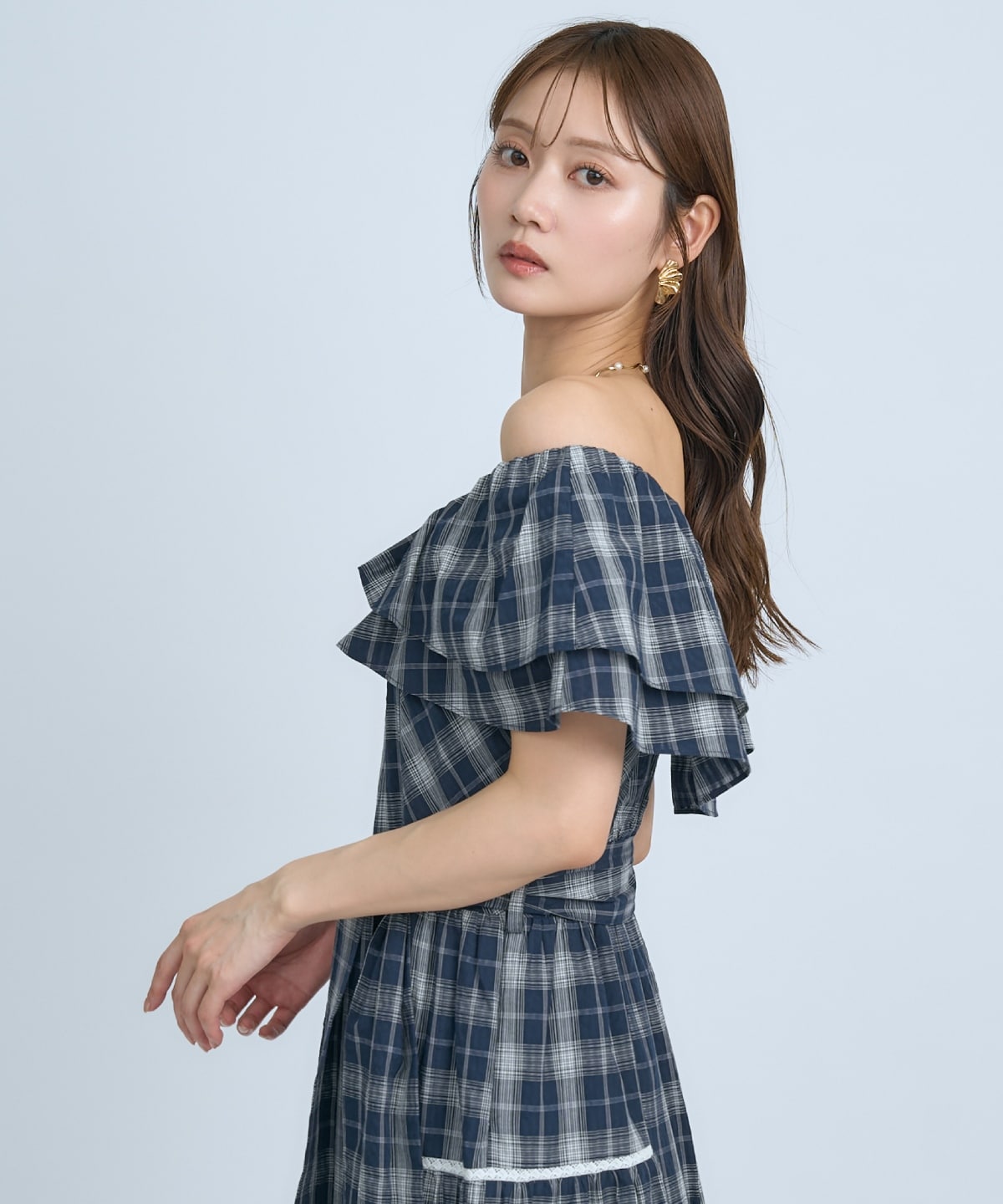 【先行予約受付中】オフショルチェックフレアワンピース