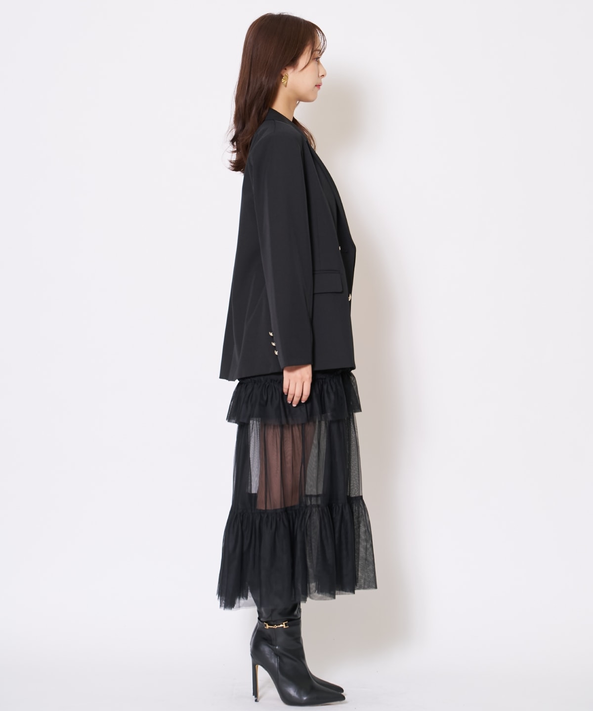 【先行予約受付中】ジャケット×シアーティアードワンピース