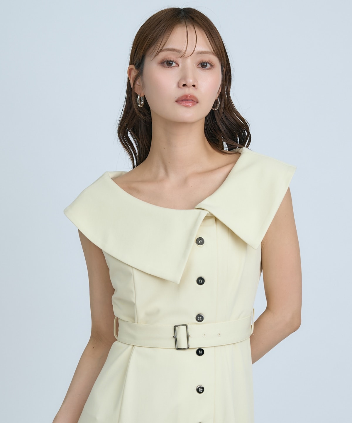 【先行予約受付中】アシメビックカラー前ボタンワンピース