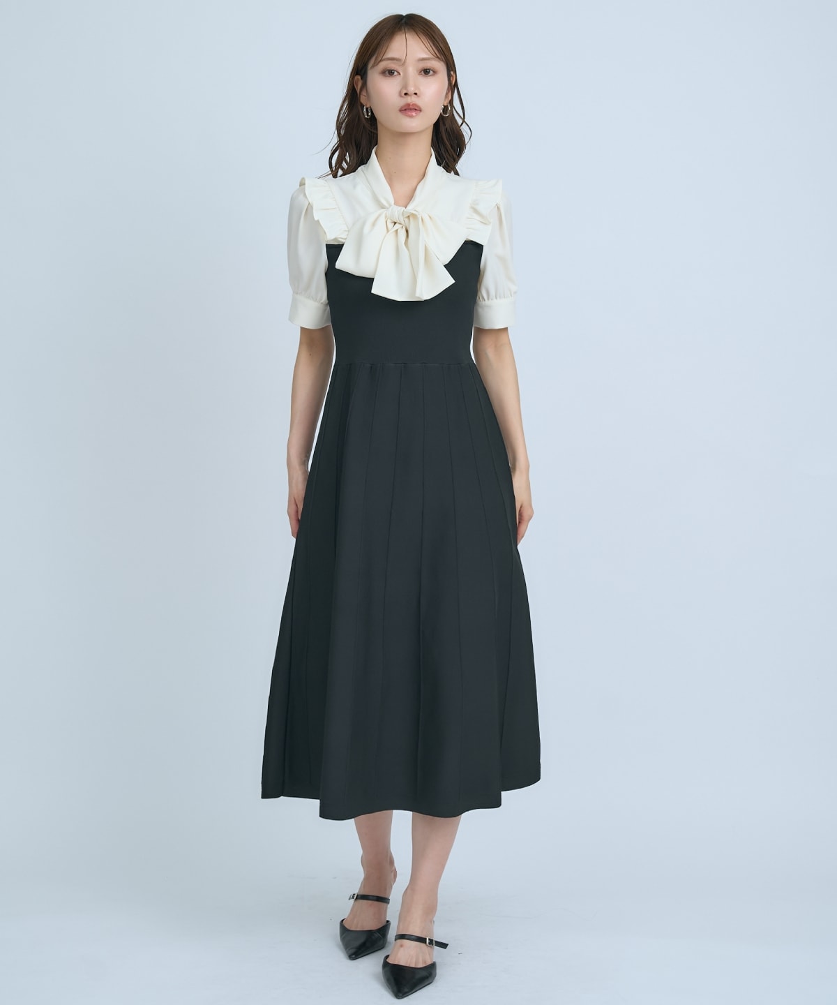 【先行予約受付中】ニットビスチェ風ボウタイワンピース